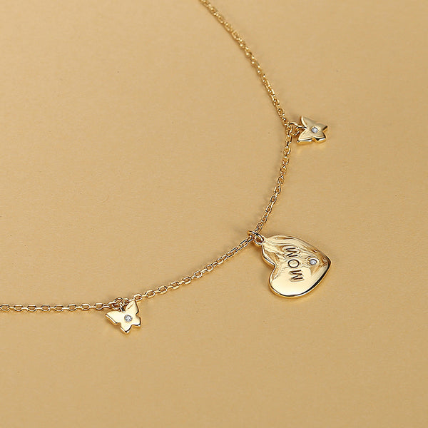 FX0518 925 Sterling Silver Mom Heart CZ Pendant Necklace