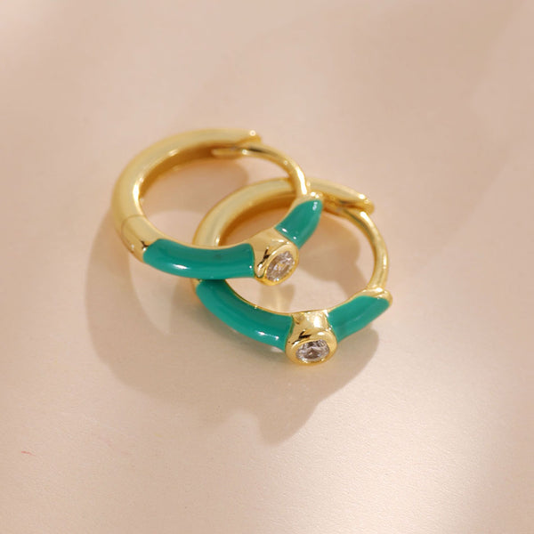 YHE0429 925 Sterling Silver Enamel Boutique Cubic Zirconia Hoop Earring