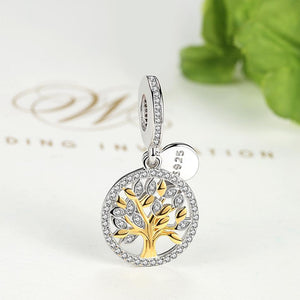 PY1410 925 Sterling Silver Gold-Color Tree of Life Charm