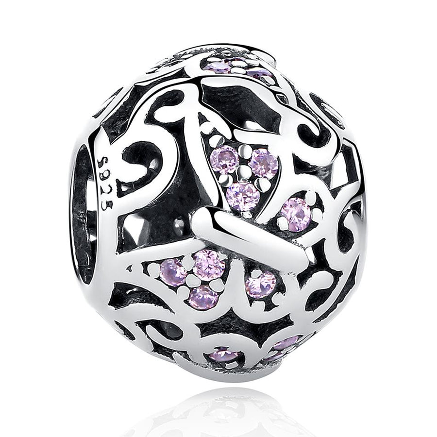 PY1294 925 Sterling Silver Pink CZ Butterfly Charm Bead