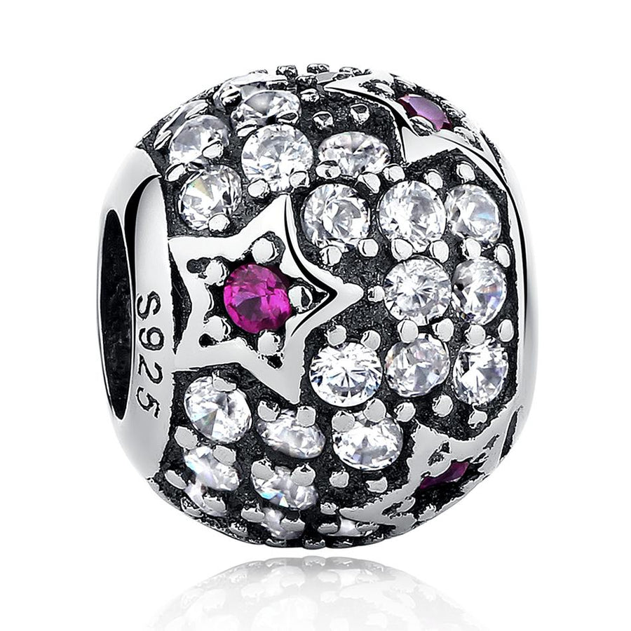 PY1297 925 Sterling Silver Cosmic Stars Charm,Clear CZ