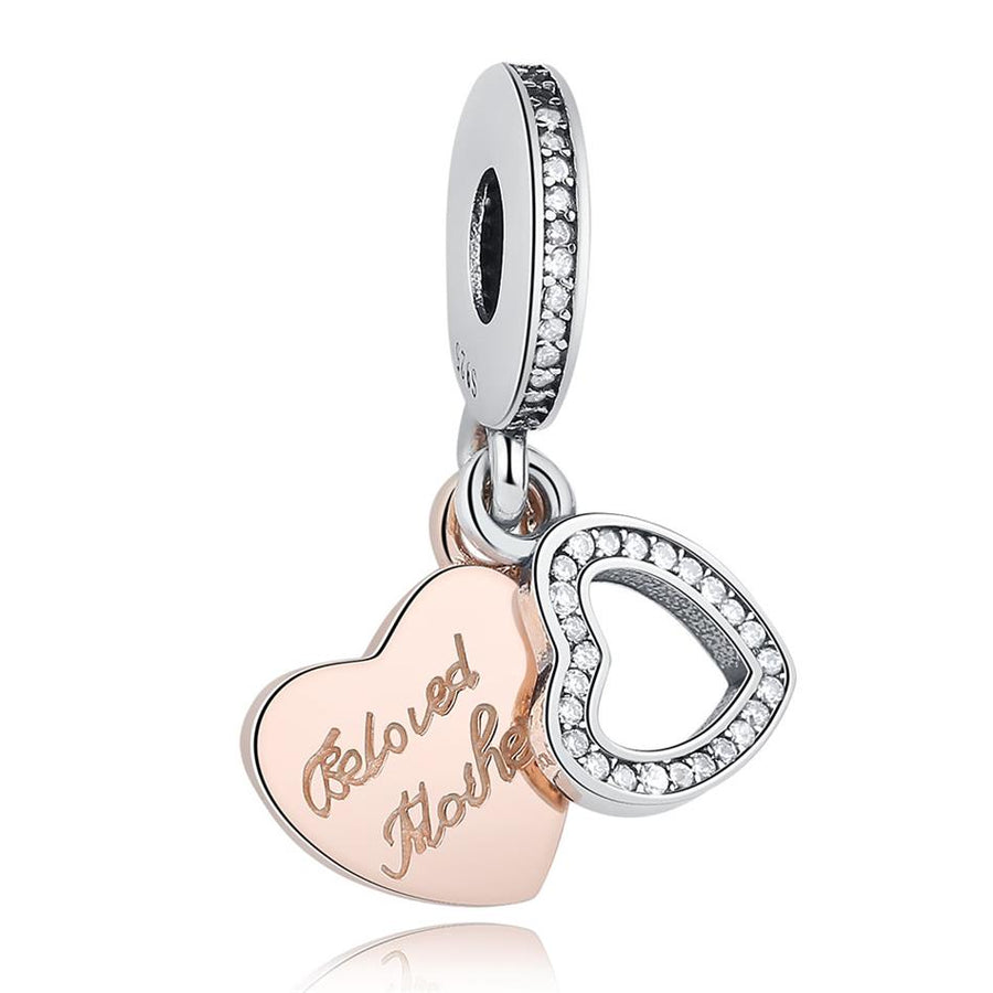 PY1409 925 Sterling Silver Zircon Heart Charms