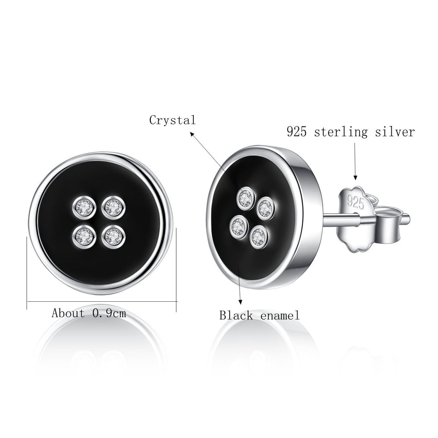 YE3146 925 Sterling Silver Black Enamel Button Earrings