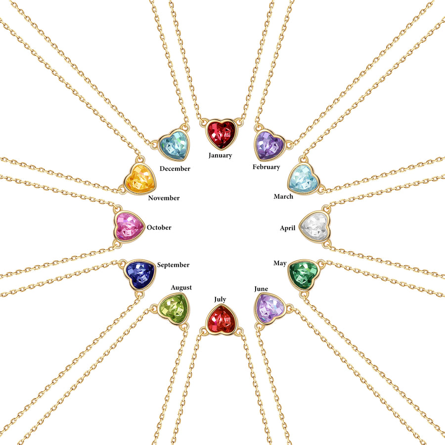 FX0769 925 Sterling Silver Heart 12 Months Birthstone Necklace