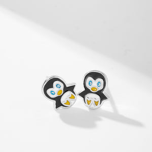 CD0017 925 Sterling Silver Penguin Enamel Stud Earring For Kid
