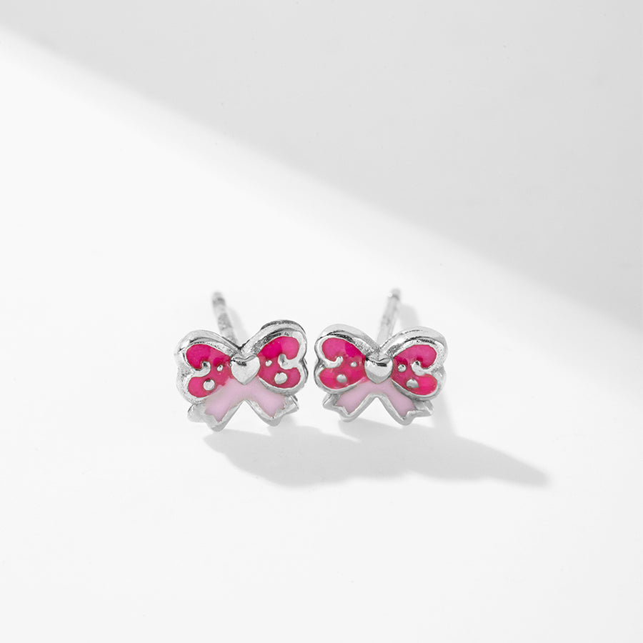CD0020 925 Sterling Silver Pink Bow-Knot Stud Earring For Kid