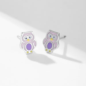 CD0031 925 Sterling Silver Purple Owl Mini Stud Earring