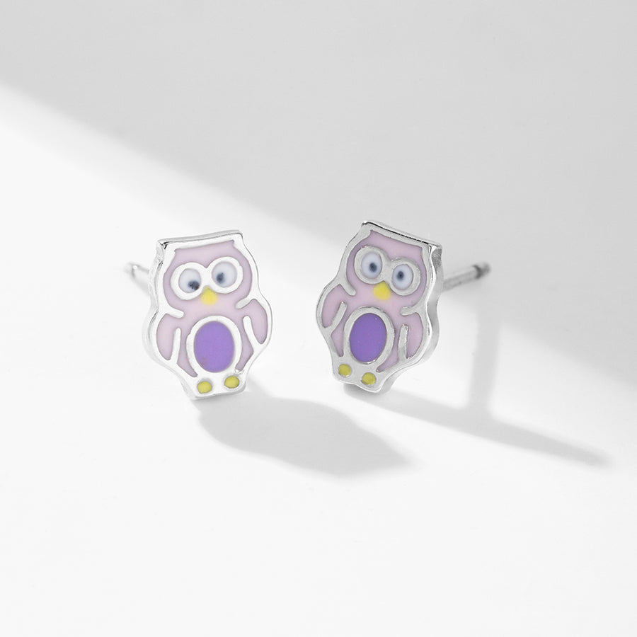 CD0031 925 Sterling Silver Purple Owl Mini Stud Earring