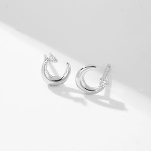 CD0043 925 Sterling Silver Cerscent Moon Stud Earring
