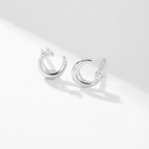 CD0043 925 Sterling Silver Cerscent Moon Stud Earring