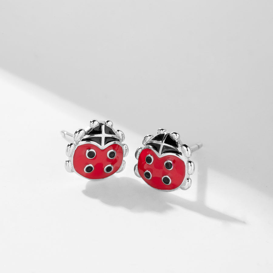 CD0058 925 Sterling Silver Red Ladybug Enamel Stdu Earring For Kid