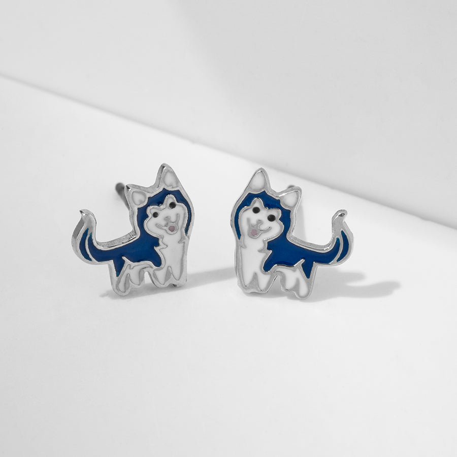 CD0062 925 Sterling Silver Blue Puppy Enamele Children Stud Earring