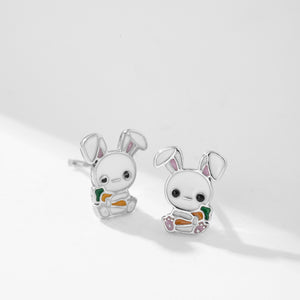 CD0063 925 Sterling Silver Lovely Rabbit Holding Carrot Stud Children Earring