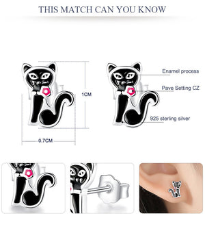 ETYE5215 925 Sterling Silver Lucky Black Cat Stud Earrings