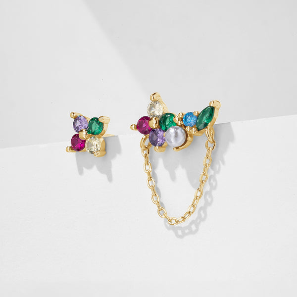 FE1835 925 Sterling Silver Rainbow CZ Freshwater Pearl Stud Chain Earring