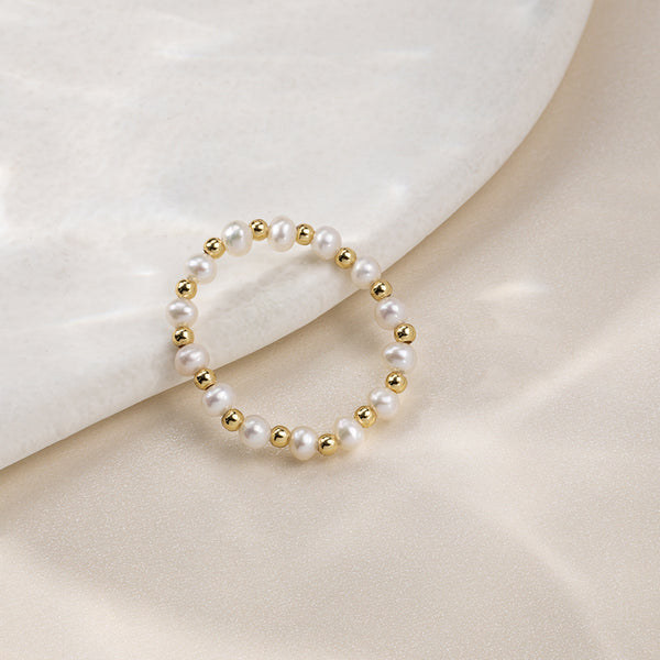 White Round Freshwater Pearl Elasticity Adjustable Ring