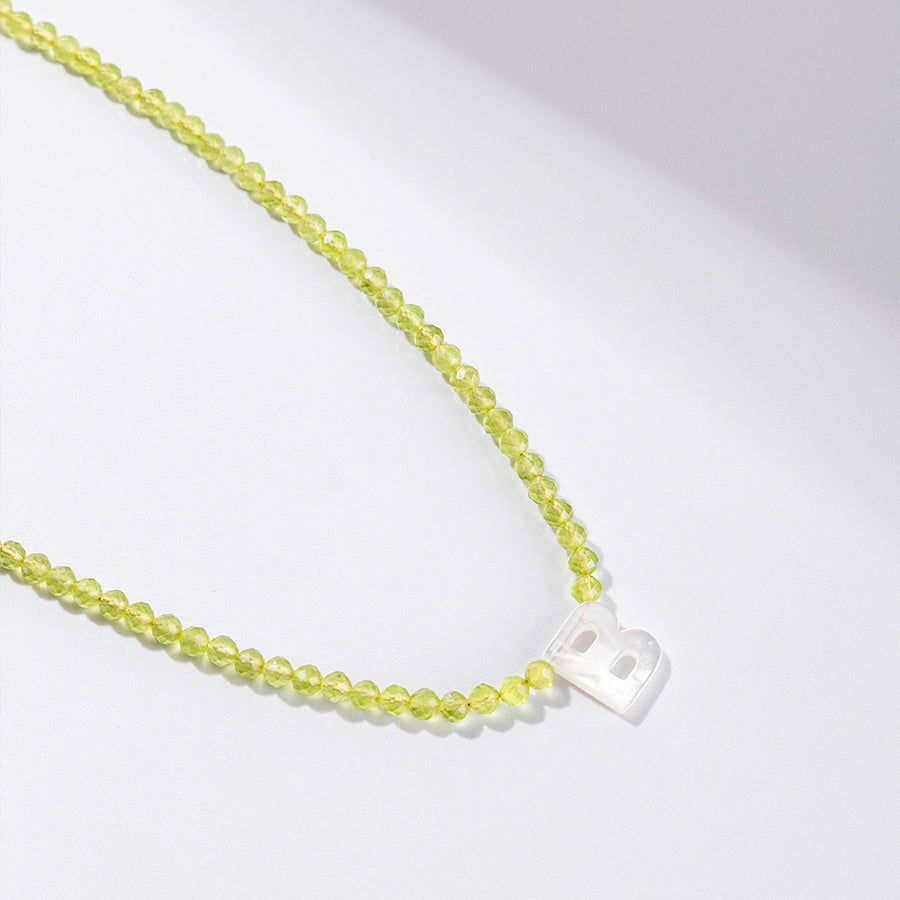FX0828 925 Sterling Silver Peridot letter B Initial Necklace