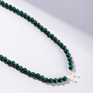 FX0832 925 Sterling Silver Elegant Malachite Bead Initial Necklace