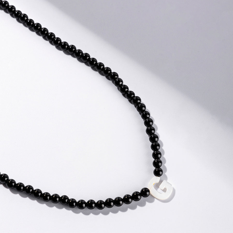 FX0833 925 Sterling Silver Black Onyx Letter Women Necklace