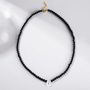 FX0833 925 Sterling Silver Black Onyx Letter Women Necklace