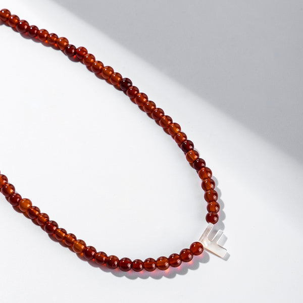 FX0834 925 Sterling Silver 4MM Garnet Bead letter Necklace For Women