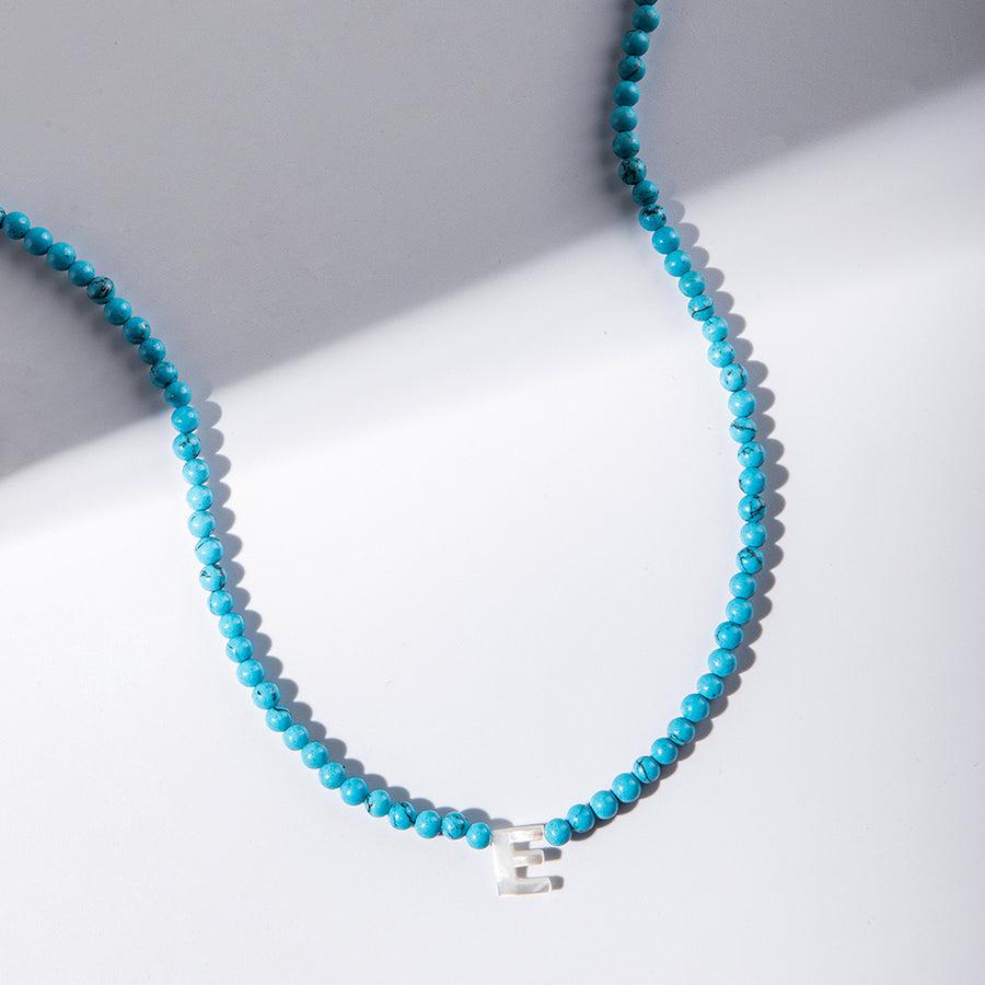 FX0835 Turquoise Initial Letter E Necklace