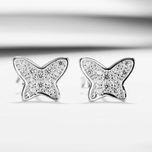 GE3123 925 Sterling Silver Butterfly Stud Earring With Cubic Zirconia