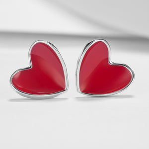GE3131 925 Sterling Silver Love Red Heart Enamel Stud Earring