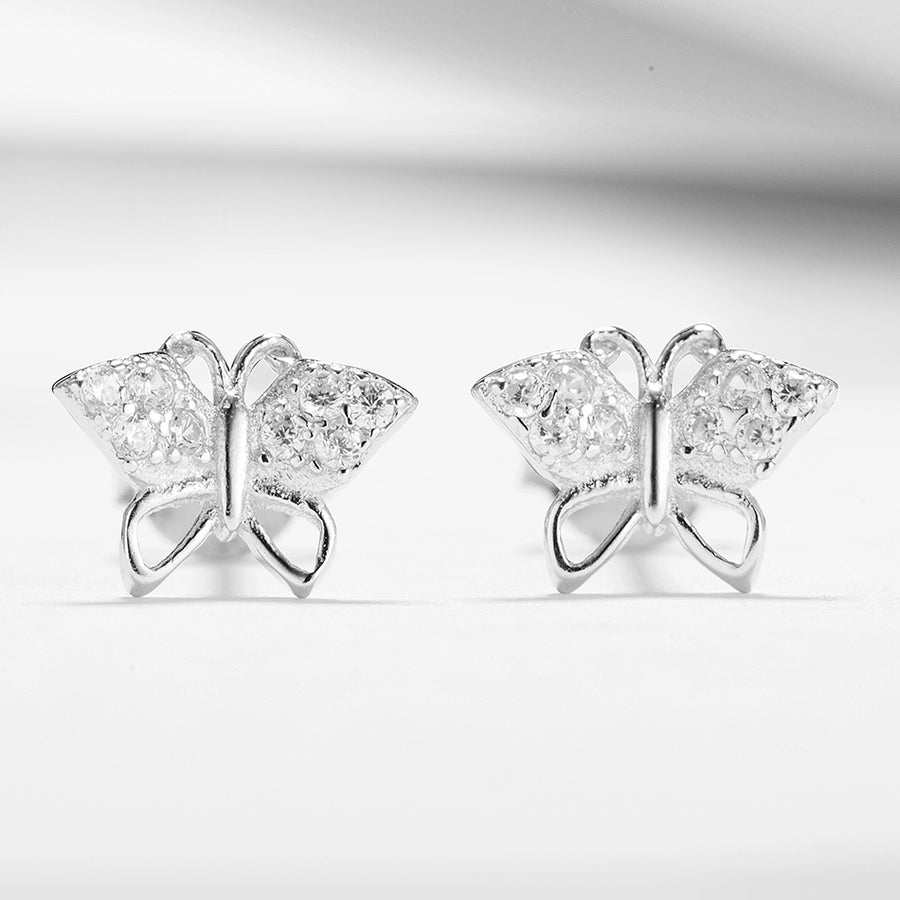 GE3138 925 Sterling Silver Cubic Zirconia Butterfly Women Stdu Earring