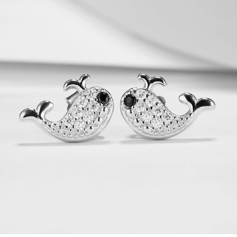 GE3145 925 Sterling Silver Dolphin Squirting CZ Stud Earring