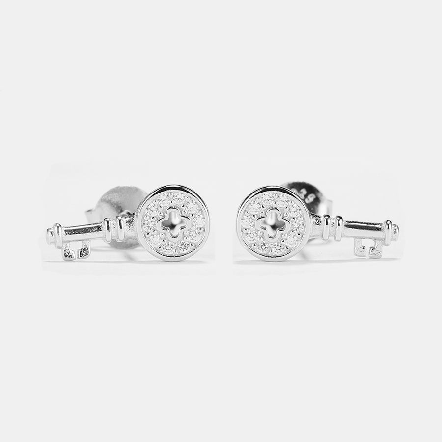 GE3161 925 Stertling Silver Four-Leaf Clover Key Stud Earring