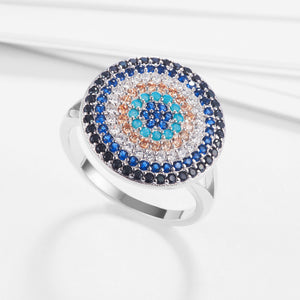 GJ4046 925 Sterling Silver Round Colorful Evil Eye Ring