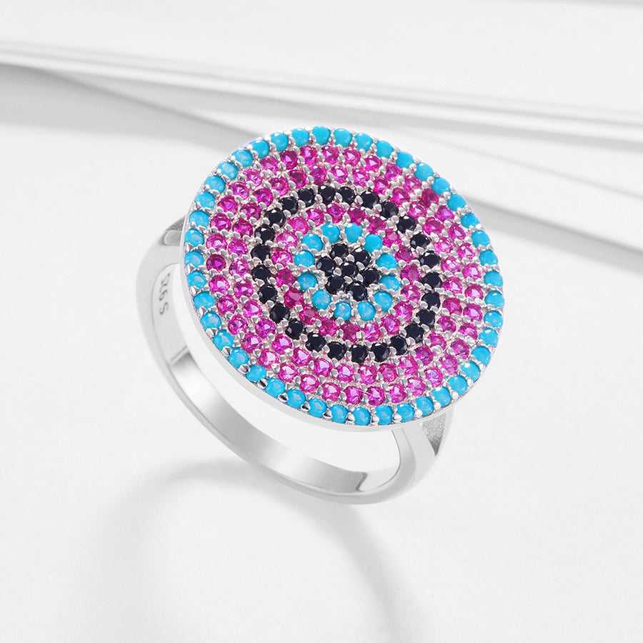 GJ4060 925 Sterling Silver Colorful Cubic Zirconia Evil Eye Ring