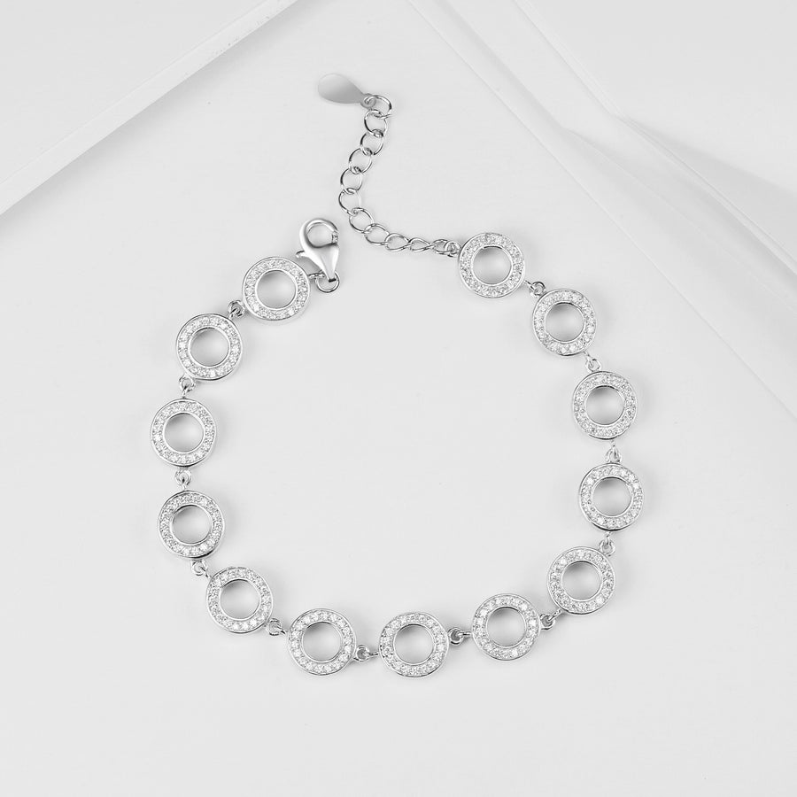 GS2043 925 Sterling Silver Circle 5A Cubic Zirconia Women Bracelet