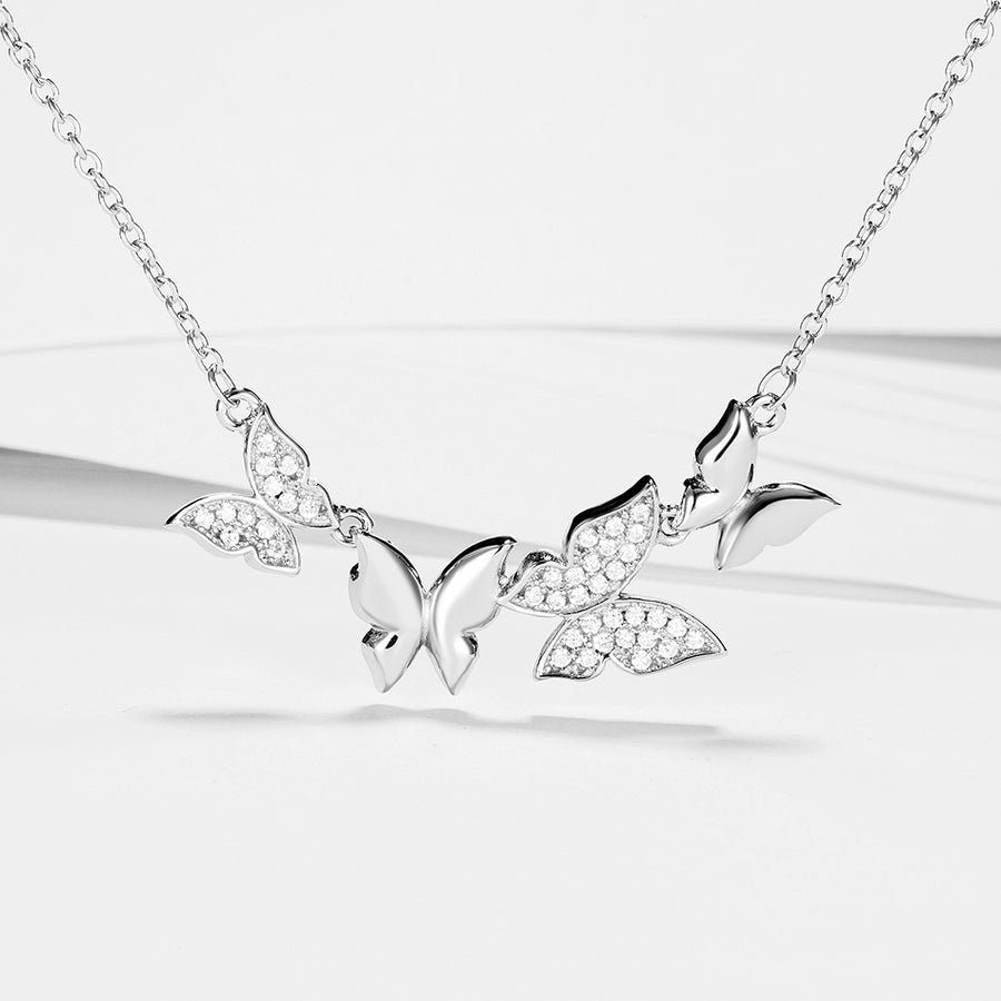 GX1190 925 Sterling Silver Quartet Butterfly Women Necklace