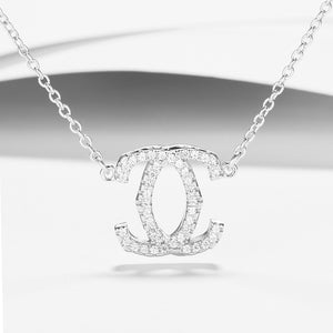 GX1194 925 Sterling Silver Double Capital C Cubic Zirconia Necklace