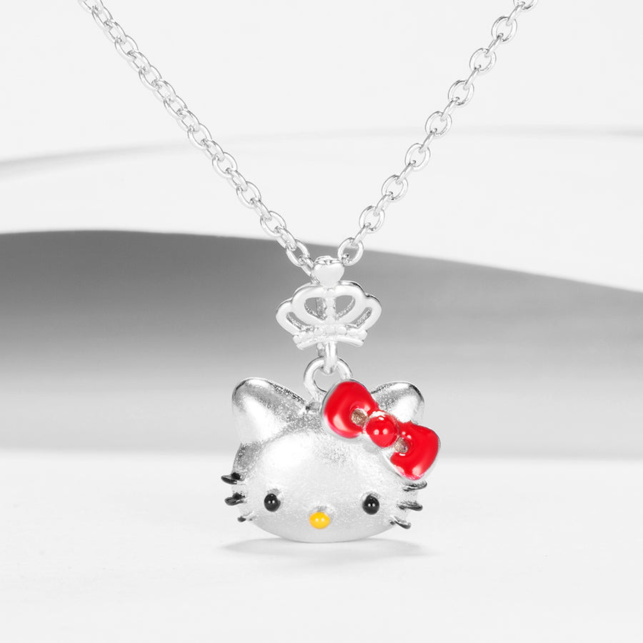 GX1201 925 Sterling Silver Enamel Hello Kitty Crown Pendant Necklace