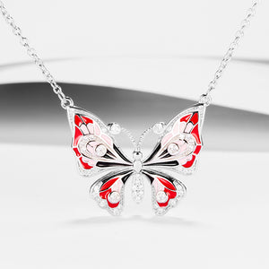GX1205 925 Sterling Silver Enthusiasm Red Butterfly Women Necklace
