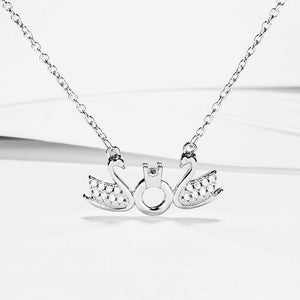 GX1212 925 Sterling Silver Couple Goose & Wedding Ring Pendant Necklace