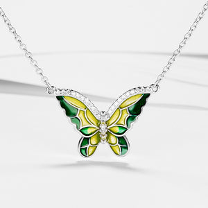 GX1218 925 Sterling Silver Yellow Green Butterfly Necklace