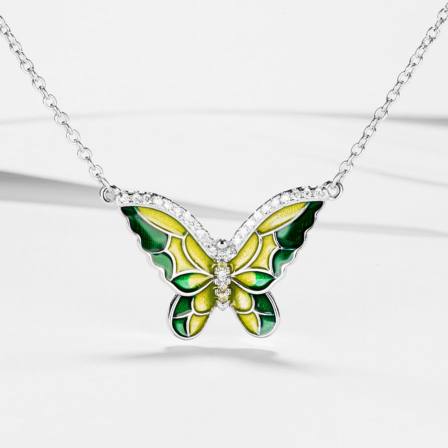 GX1218 925 Sterling Silver Yellow Green Butterfly Necklace