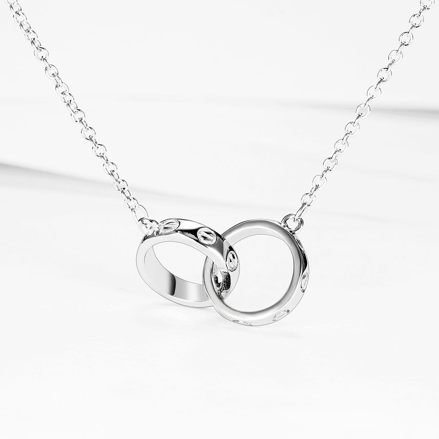 GX1219 925 Sterling Silver Interlock Double Circle Necklace