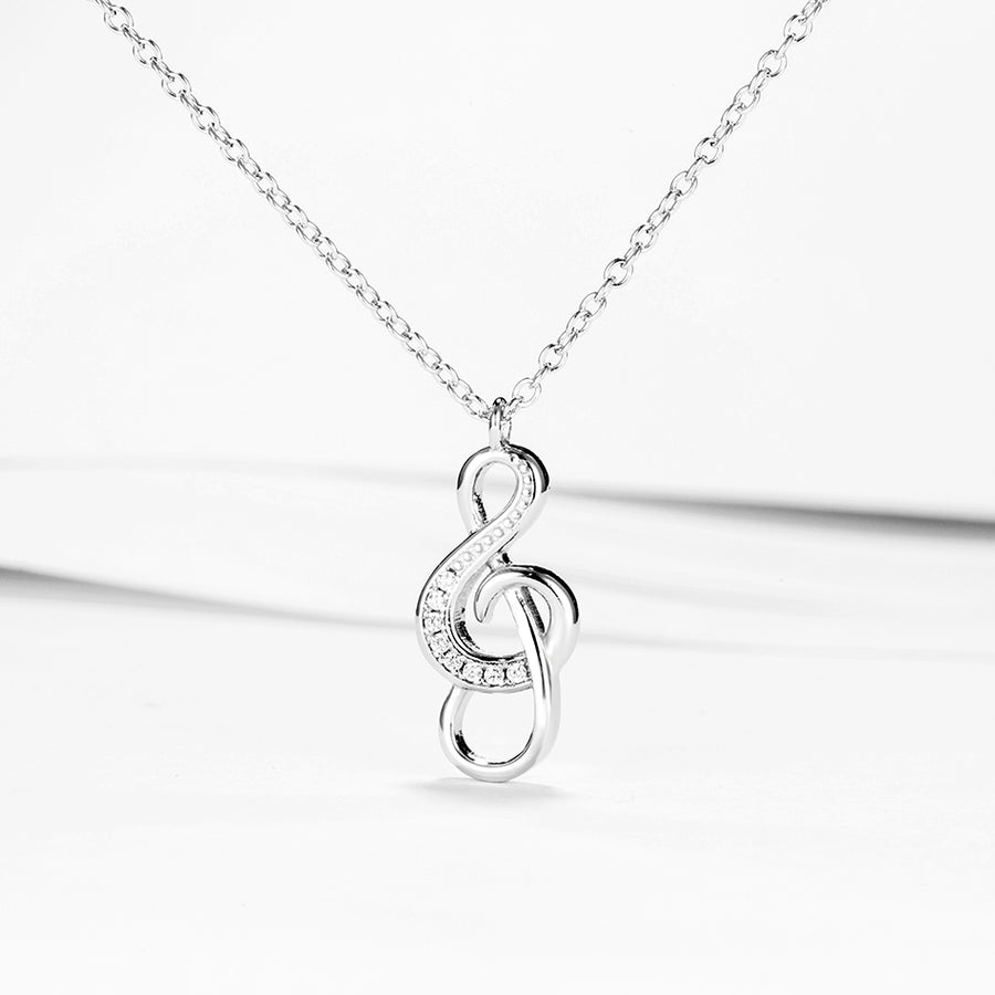 GX1228 925 Sterling Silver Music Note CZ Necklace