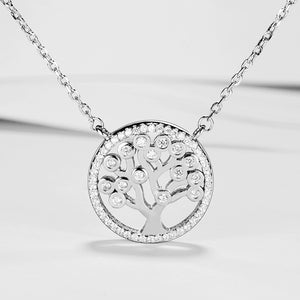 GX1241 925 Sterling Silver Family Tree Round Pendant Necklace