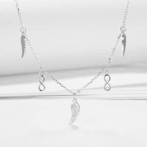 GX1261 925 Sterling Silver Endless &  Angel Wing CZ Necklace