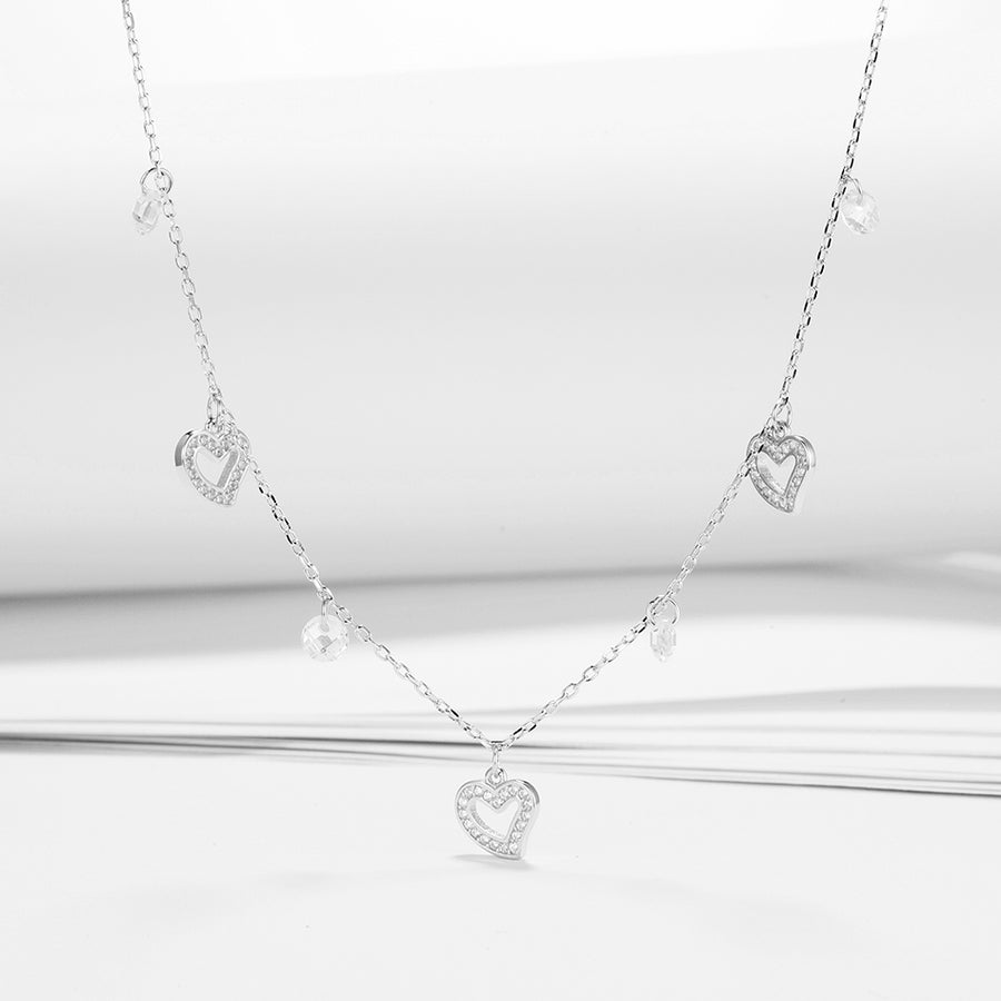 GX1264 925 Sterling Silver Trio Heart Pearl Necklace