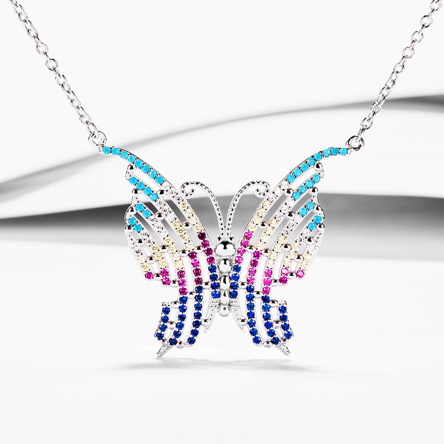 GX1267 925 Sterling Silver Color Cubic Zirconia Butterfly Necklace