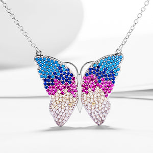 GX1270 925 Sterling Silver Colorful CZ Butterfly Necklace