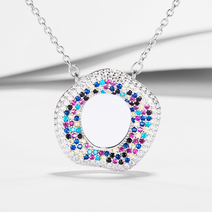 GX1344 925 Sterling Silver Curved CZ Hollow Circle Pendant Necklace