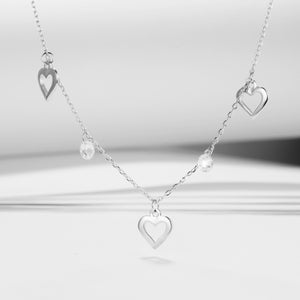 GX1371 925 Sterling Silver Trio Heart & Pearl Necklace